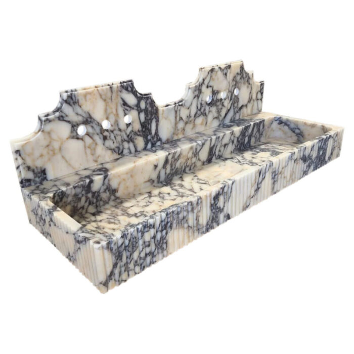 calacatta viola white marble rectangular wall mount bathroom vanity sink fluted backsplash W20 L55 H6 angle view