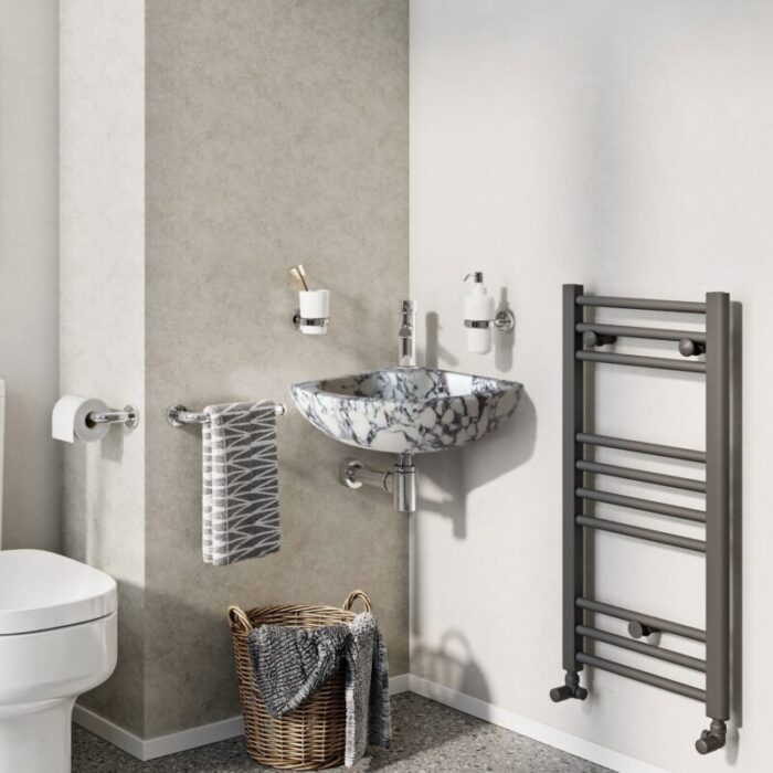 calacatta viola white marble wall mount corner bathroom vanity sink ribbed W12 L12 H6 polished installed bathroom