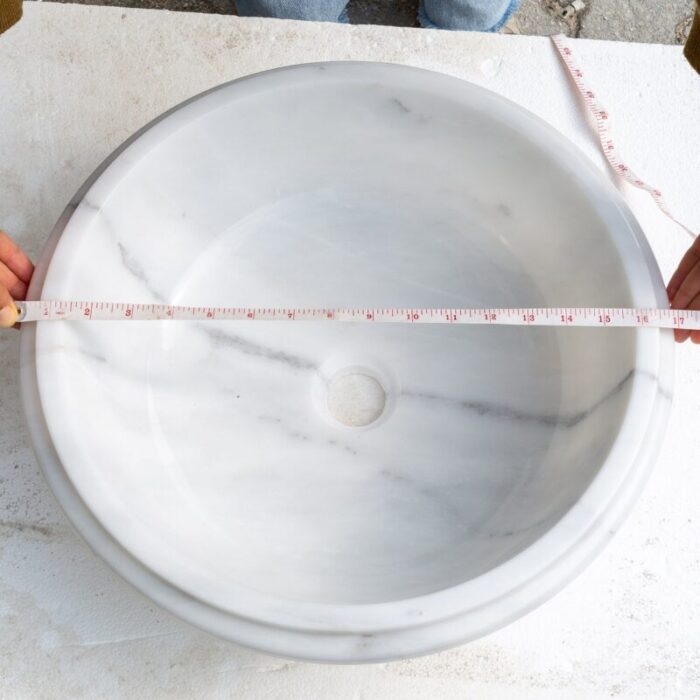 carrara white marble round over counter vessel sink YEDSIM11 D17 H6 diameter measure view