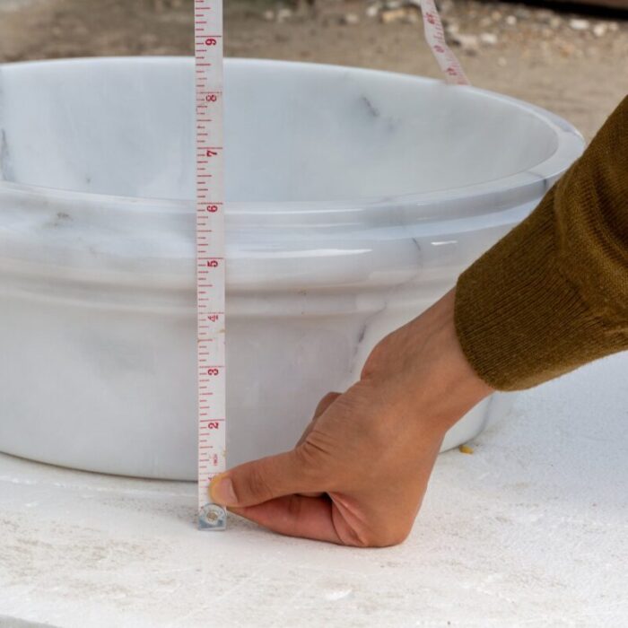 carrara white marble round over counter vessel sink YEDSIM11 D17 H6 height measure view