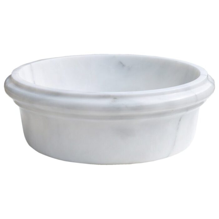 carrara white marble round over counter vessel sink YEDSIM11 D17 H6 side view