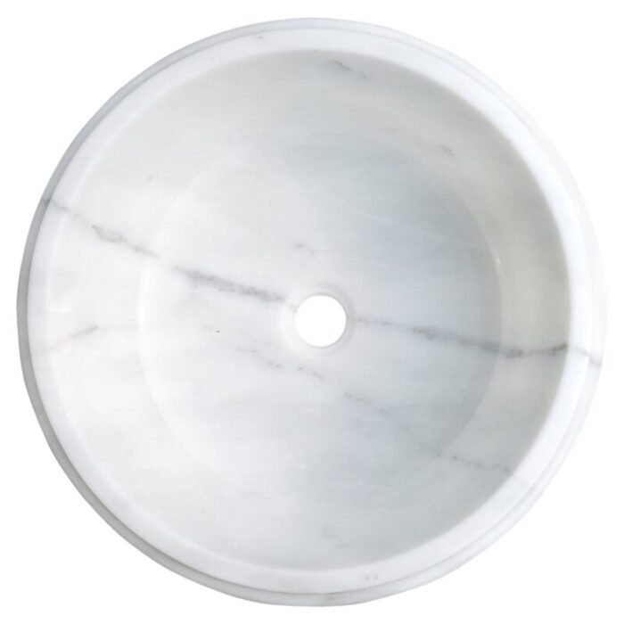 carrara white marble round over counter vessel sink YEDSIM11 D17 H6 top view