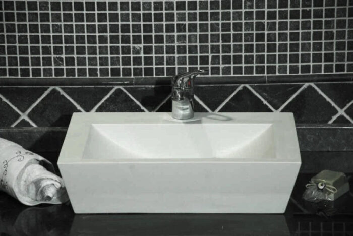 classic white limestone rectangular above counter bathroom sink 20020053 W16 L20 H4 bathroom application view