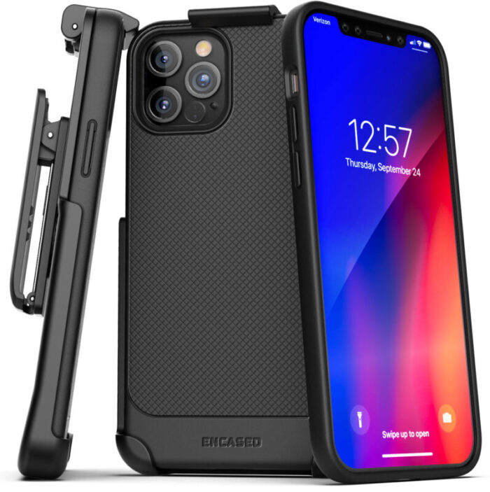 iPhone 12 Pro Max Thin Armor Case And Holster Black Black TA129BK HL