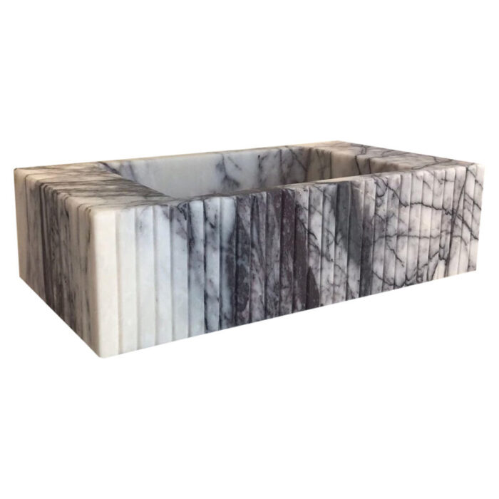 new york marble rectangular wall mount bathroom vanity sink fluted W12 L20 H5 angle view2