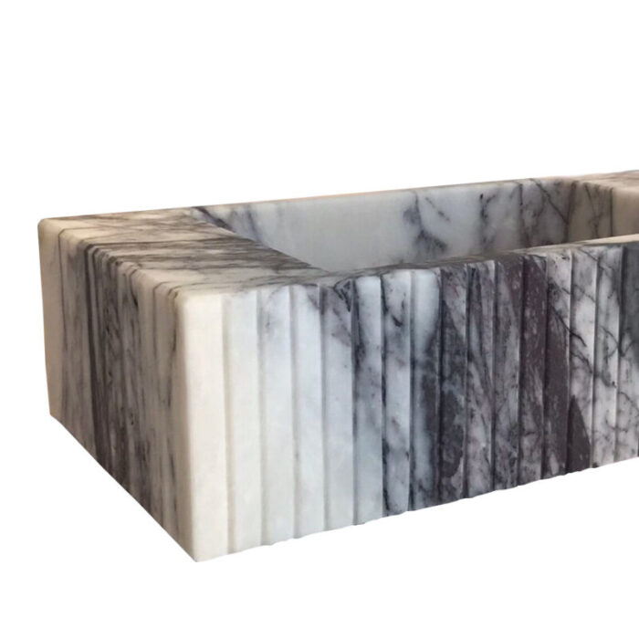 new york marble rectangular wall mount bathroom vanity sink fluted W12 L20 H5 closeup view