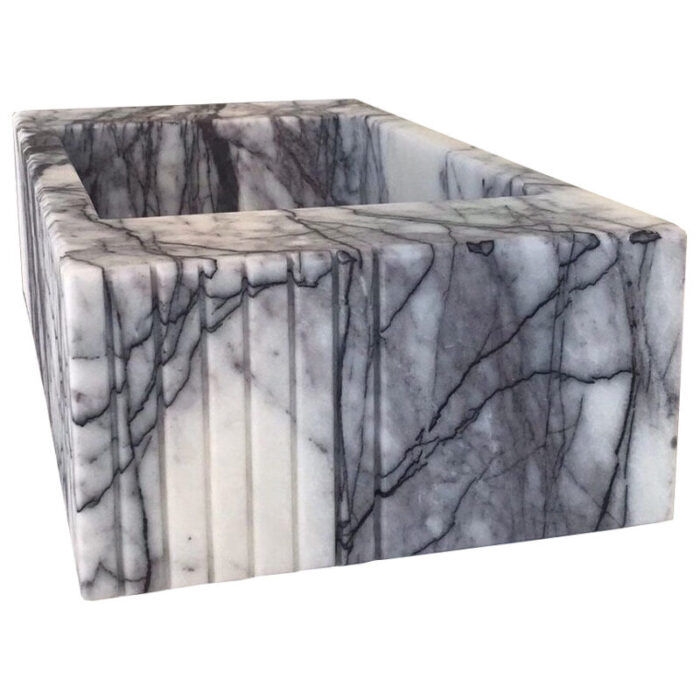 new york marble rectangular wall mount bathroom vanity sink fluted W12 L20 H5 side view