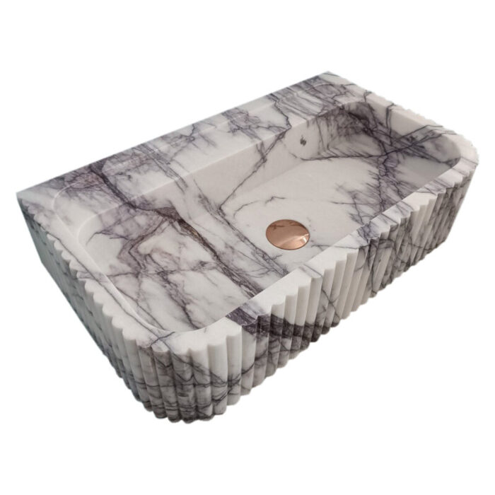 new york marble rectangular wall mount vanity sink ribbed front edges W14 L24 H6 angle view