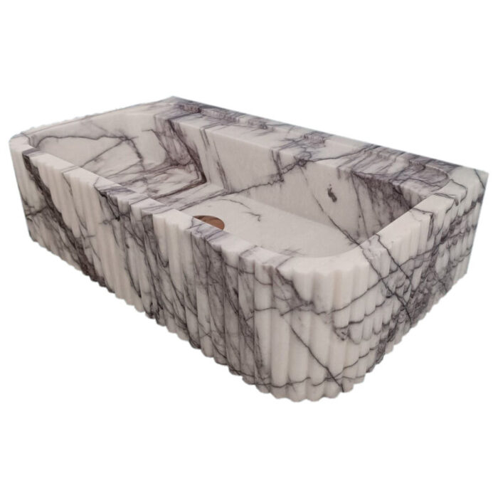 new york marble rectangular wall mount vanity sink ribbed front edges W14 L24 H6 angle view2