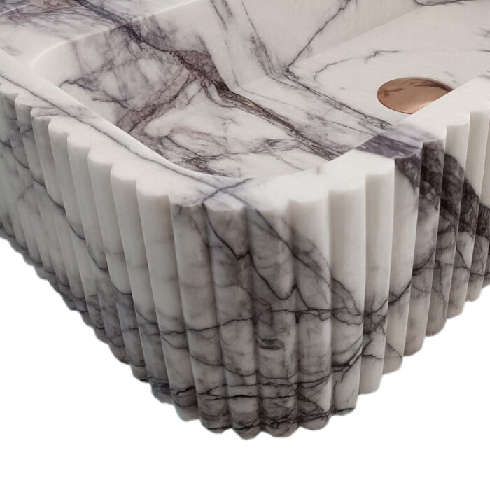 new york marble rectangular wall mount vanity sink ribbed front edges W14 L24 H6 edge closeup view