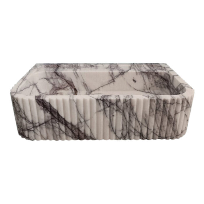 new york marble rectangular wall mount vanity sink ribbed front edges W14 L24 H6 front view