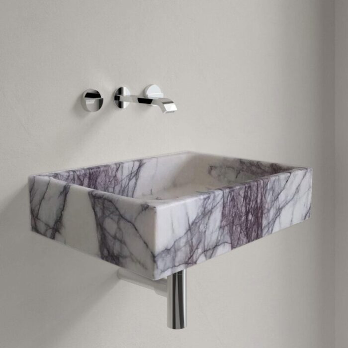 new york white marble wall mount bathroom vanity sink W16 L24 H5 polished roomscene