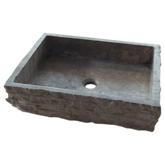 silver travertine wall mount W16xL20xH5 Honed inside split face outside front angle view