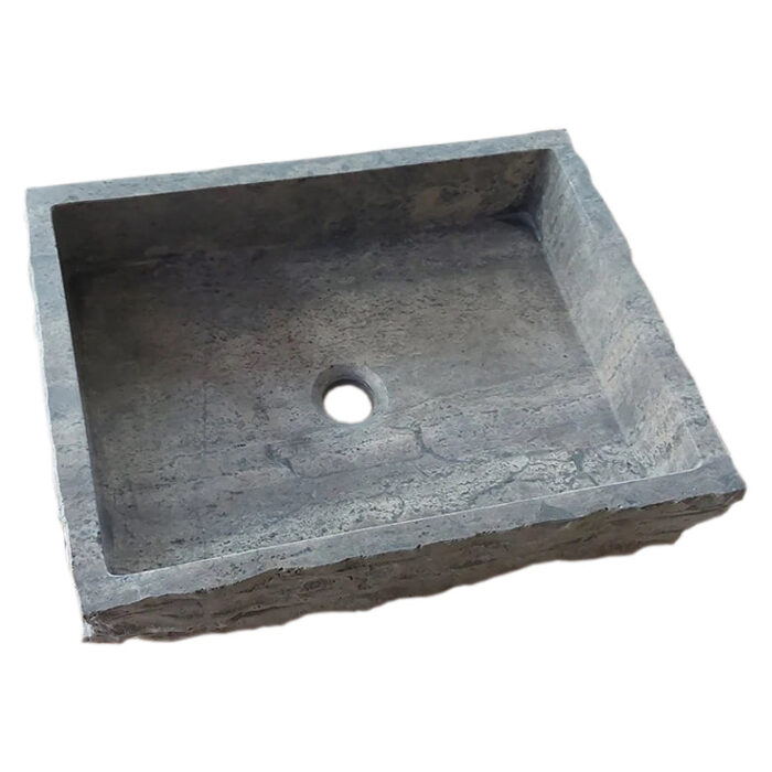 silver travertine wall mount W16xL20xH5 Honed inside split face outside top angle view