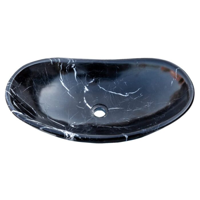 toros black marble gondola design above vanity bathroom sink W14 L24 H7 polished angle view