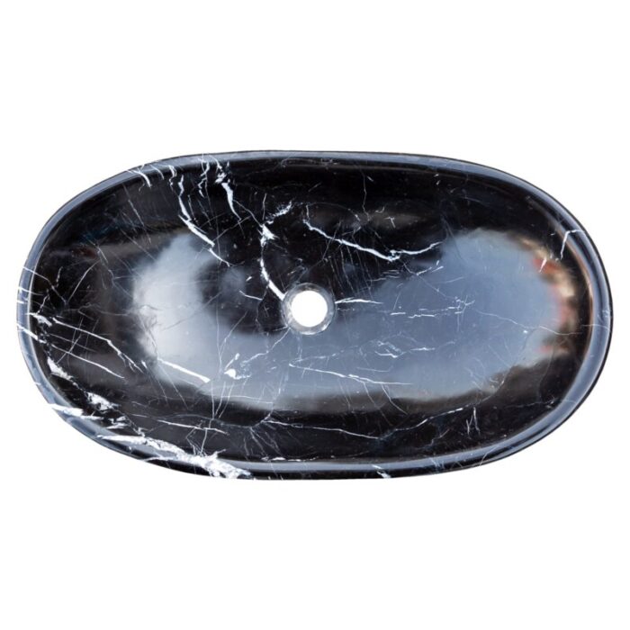 toros black marble gondola design above vanity bathroom sink W14 L24 H7 polished top view