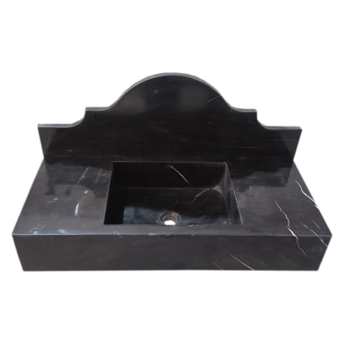 toros black marble rectangular wall mount bathroom vanity sink polished backsplash W15 L33 H6 angle view