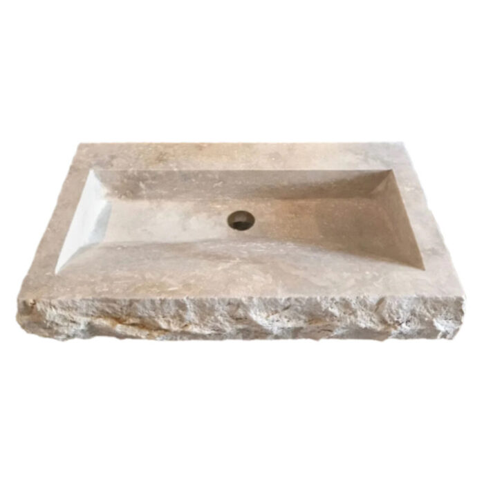 troia light travertine bathroom vanity sink W16xL30xH5 honed split face front angle view