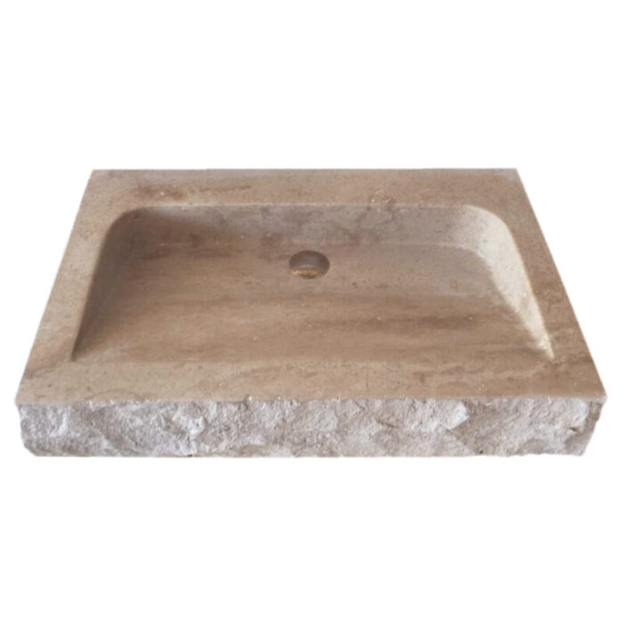 troia light travertine bathroom vanity sink W16xL30xH5 honed split face front top angle view