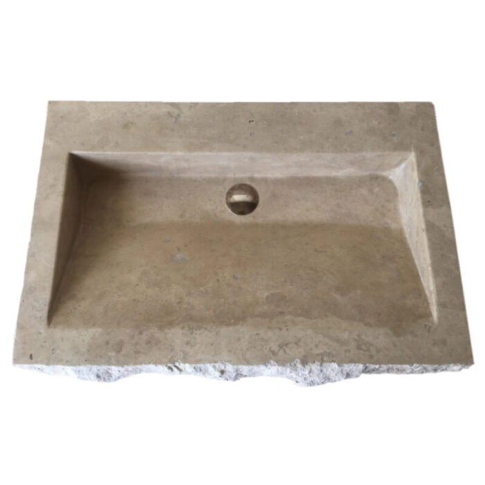 troia light travertine bathroom vanity sink W16xL30xH5 honed split face front top view