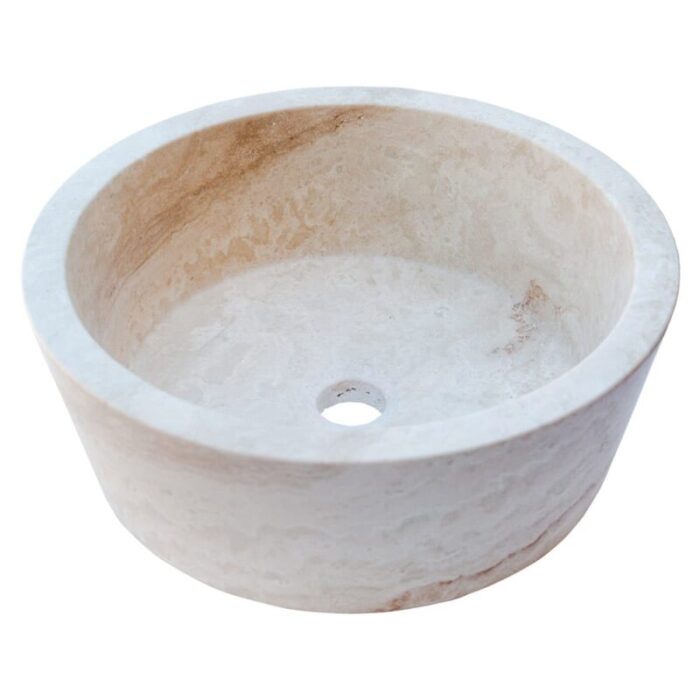 troia light travertine conical sink NTRSTC10 D16 H6 angle view