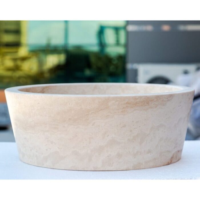 troia light travertine conical sink NTRSTC10 D16 H6 side view