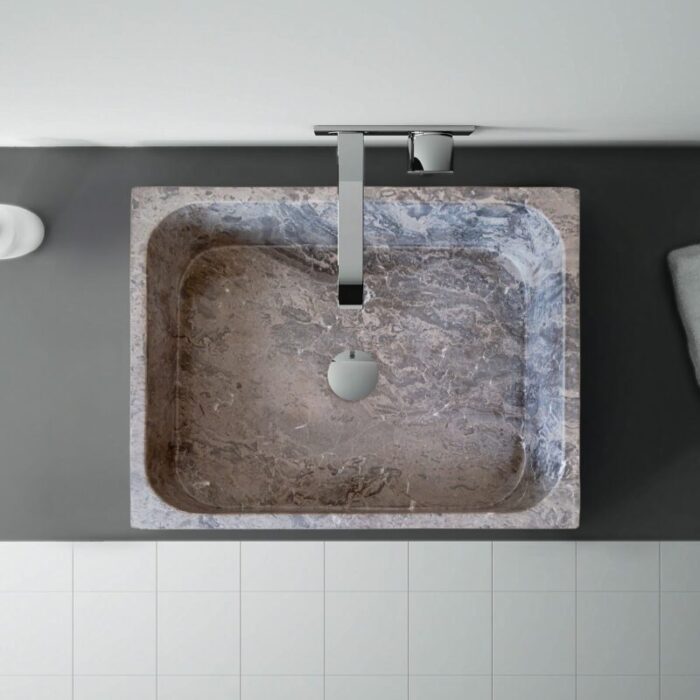 tundra gray marble farmhouse sink NTRVS14 W16 L19.5 H5 bathroom top view