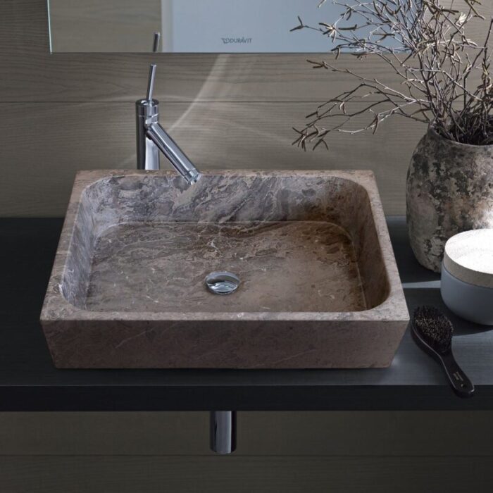 tundra gray marble farmhouse sink NTRVS14 W16 L19.5 H5 bathroom view