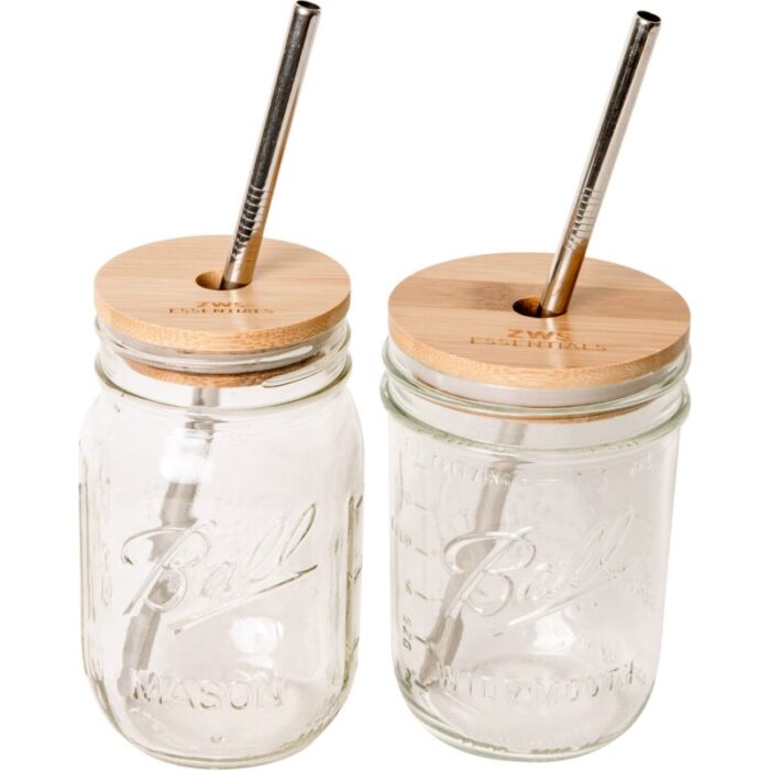 zerowastestore com mason jar kit mason jar bamboo lid stainless steel straw 32968172666991