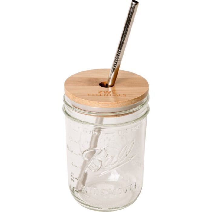 zerowastestore com wide mouth jar mason jar kit mason jar bamboo lid stainless steel straw 32968172699759