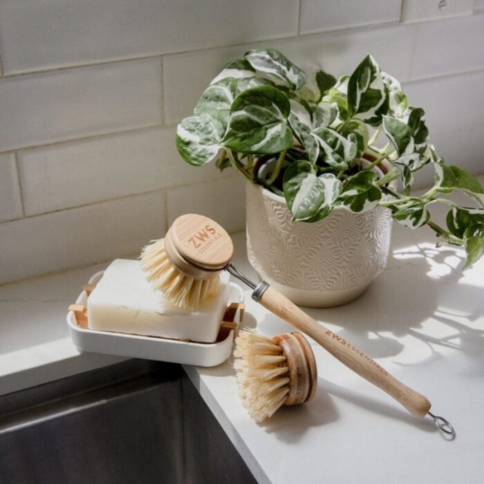 zws essentials long handle dish brush agave dish brush plastic free replaceable heads 32221241704559