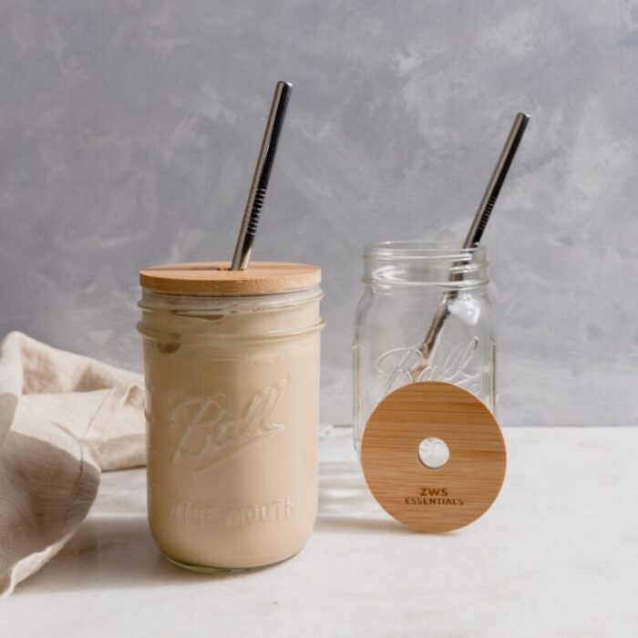 zws essentials mason jar kit mason jar bamboo lid stainless steel straw 32968172470383